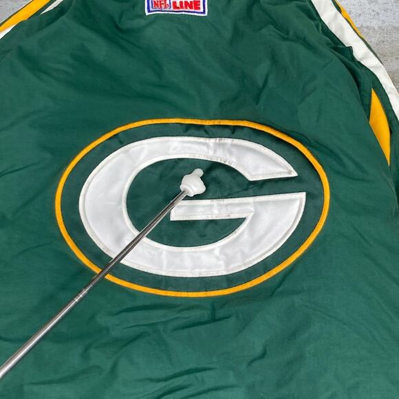 Vintage Green Bay Packers Puffer Starter Jacket Green Yellow Nylon Insulated 90s - Picture 12 of 13